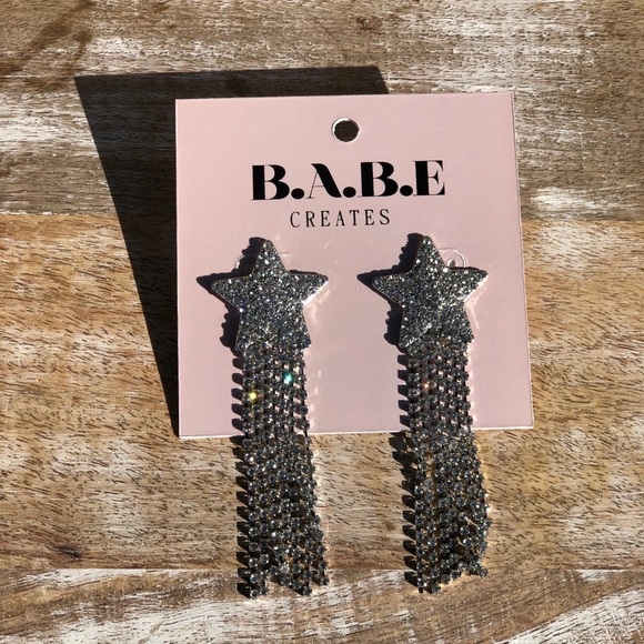 BARBIE Core Silver Star Crystal Fringe Earrings - Picture 3 of 4